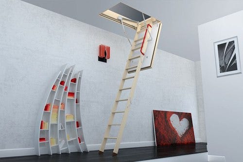 FAKRO loft ladder with red handrails